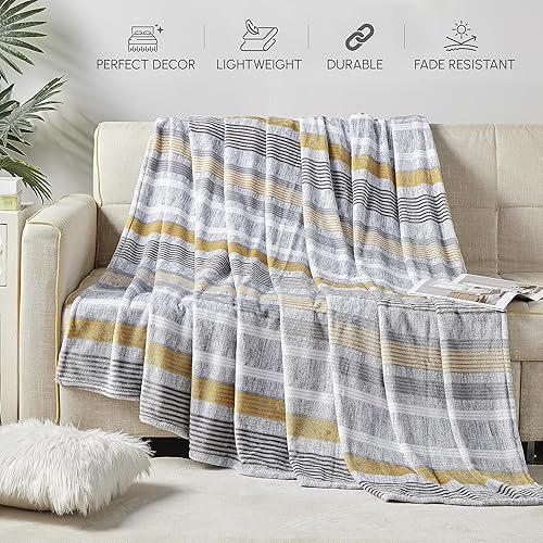 Miniatura 6 de Elegant Comfort Manta de cama de franela con estampado ultrasuave, acogedora y ligera, manta decorativa para todas las estaciones para sofá, diseño