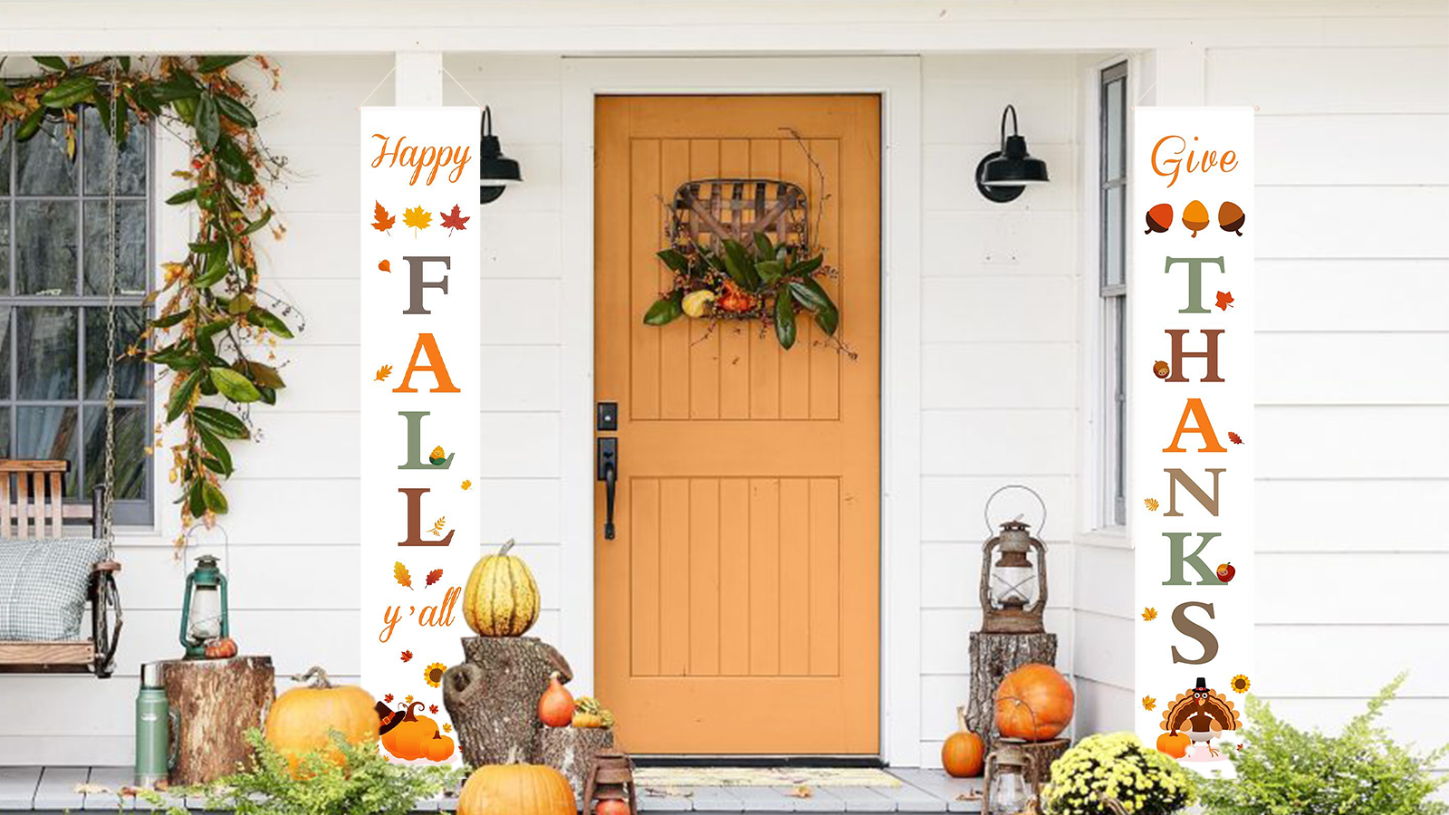 Herbst-Türdekoration "It's Fall Y'all" – 178 X 89 Cm Banner Mit Kuh & Kürbissen Für Thanksgiving