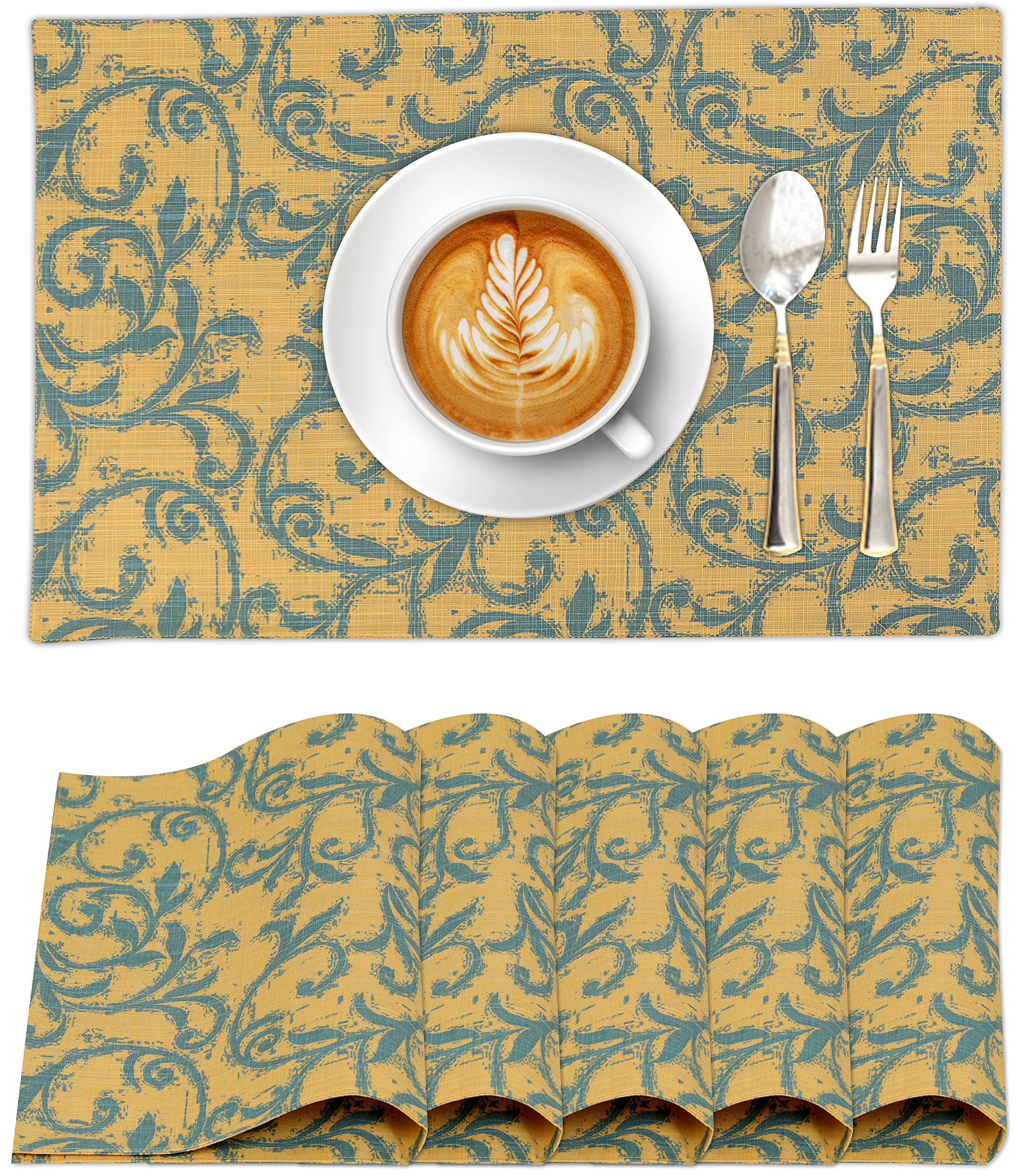 Ruvanti Tischsets 100% Baumwolle 33x48 cm, Esstisch Tischsets 6er Set, Moderne Tischsets für Esstischdekoration, Küche & Tischwäsche, Kaffeematte für Weihnachtsessen - Rankenspiralen