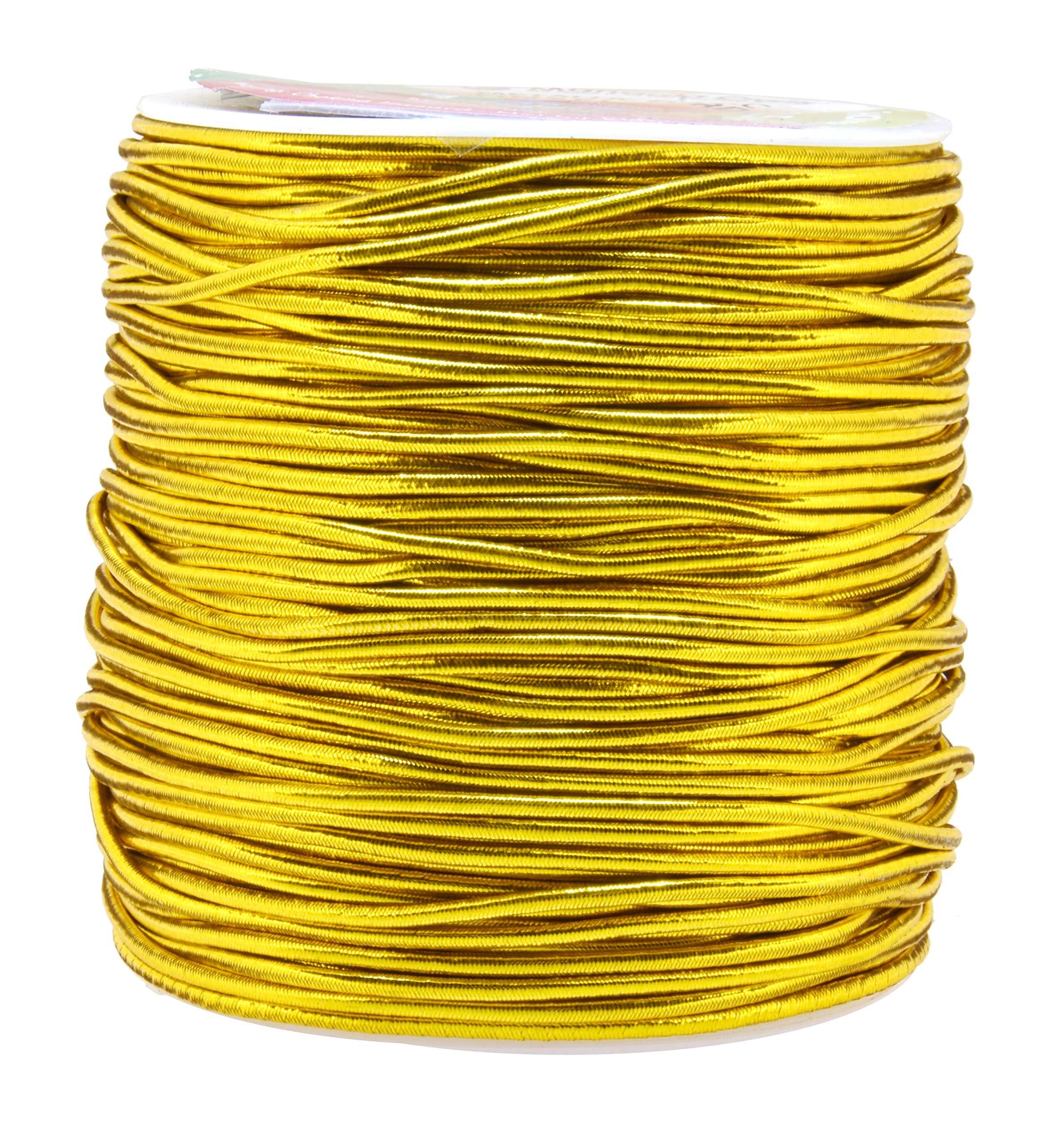 Mandala Crafts 1.5mm Metallic Cord Tinsel Elastic Rope for Gift Wrapping - Gold Cord Stretch Wrapping Ribbon - 109 Yds Gold Strings for Ornaments