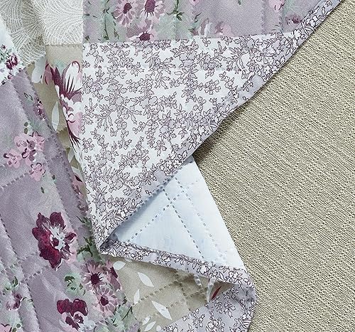 Miniatura 5 de Brilliant Sunshine Funda de sofá de retazos rosa lila y beige, funda acolchada para sofá grande, 70 pulgadas de ancho de asiento, protector de