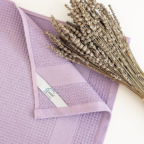 Miniatura 7 de Luzia Toallas de cocina moradas de alta calidad elegantes y absorbentes, toallas de cocina de algodón turco con tejido de gofre, juego de tres,