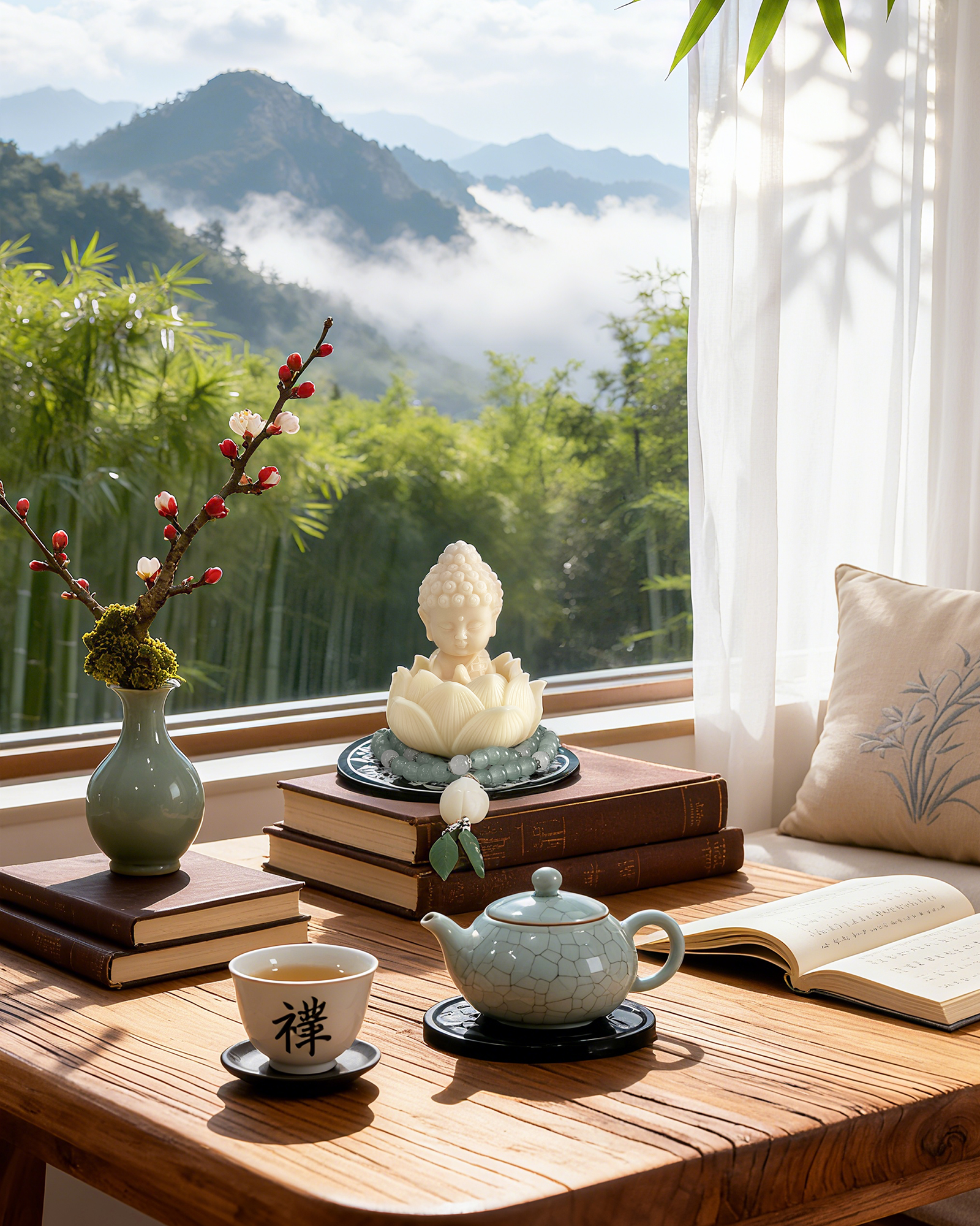 Conjunto de 4 Estatuas Pequeñas de Buda Blanco miniatura 7