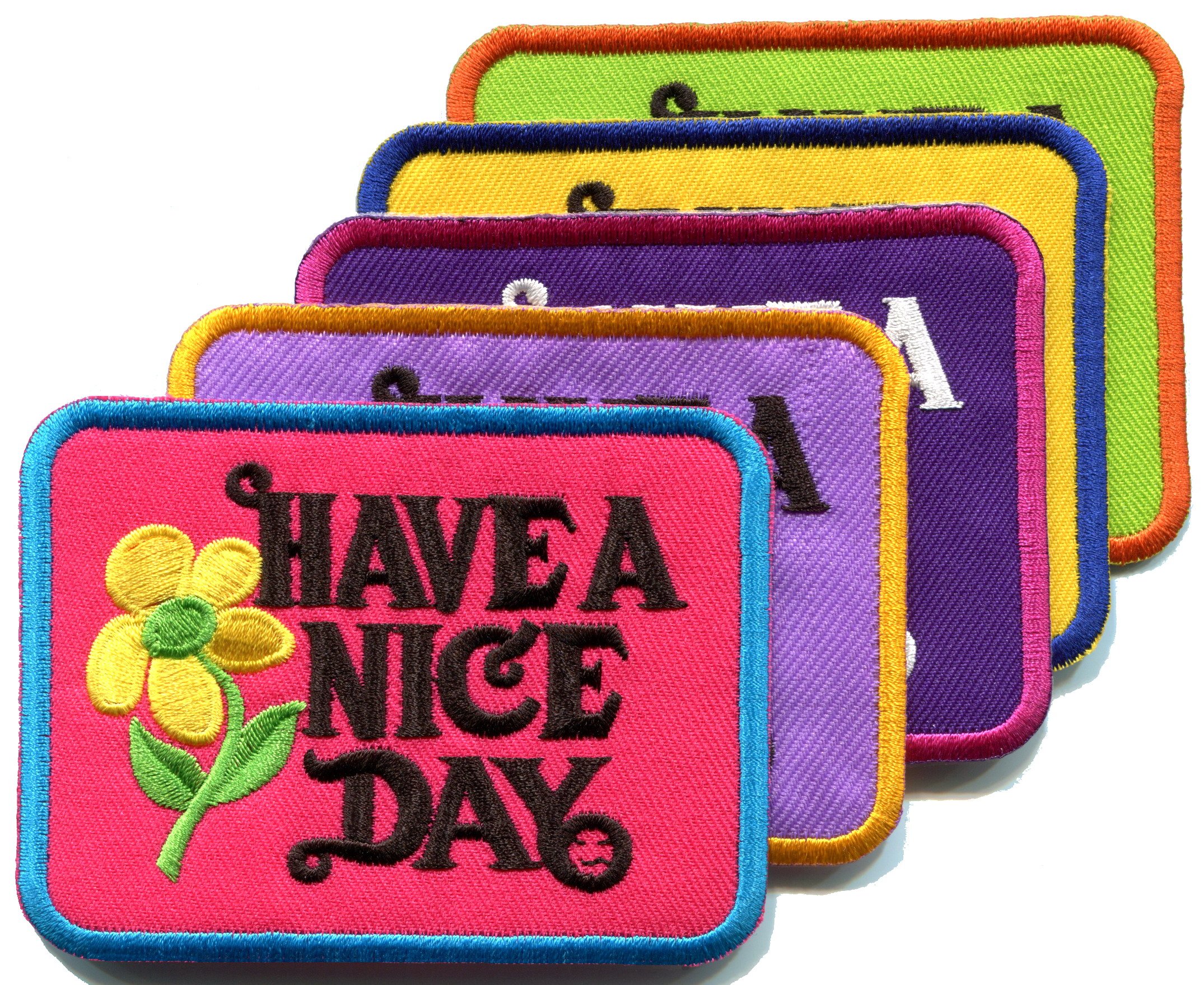 Lot of 5 Have a Nice Day 70s slogan hippie retro boho weed love applique iron-on patch new