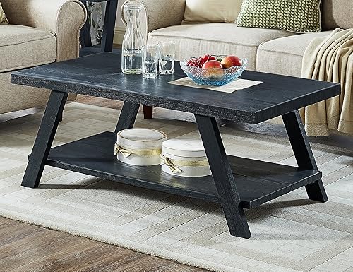 Roundhill Furniture Athens - Mesa de centro de madera replicada contemporánea en acabado negro