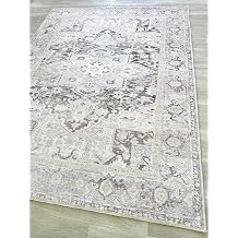 Fame Living Faded Oushak Rug, Turkish Vintage Floral Pastel Large Oversized Area Rugs for Living Room Dining Bedroom Kitchen Bathroom Nursery (848CrNv, 7'6" x 9'11")