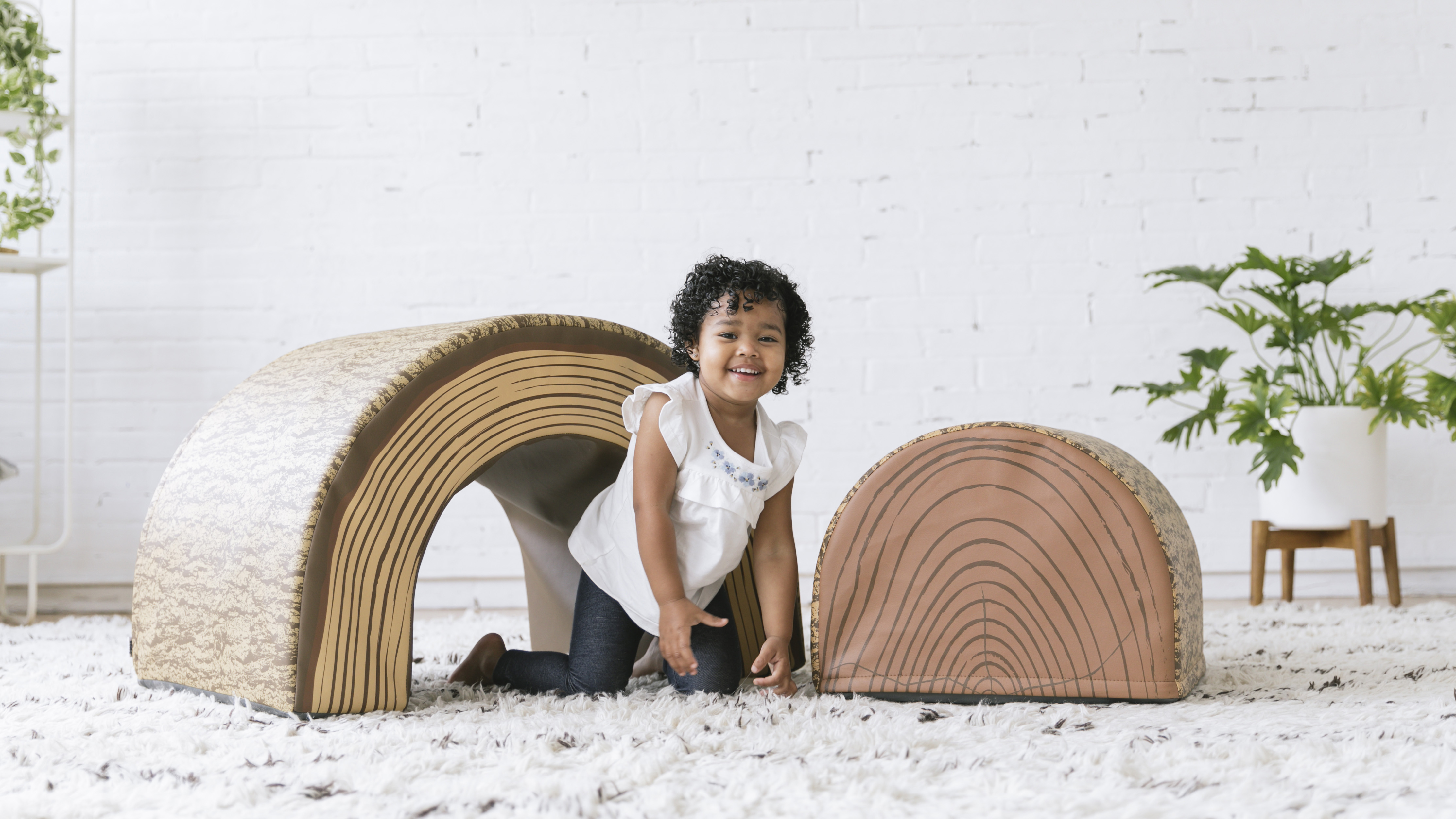 Image of ECR4Kids SoftZone Tree Tunnel and Climber, Toddler Playset, Chocolate, 2-Piece