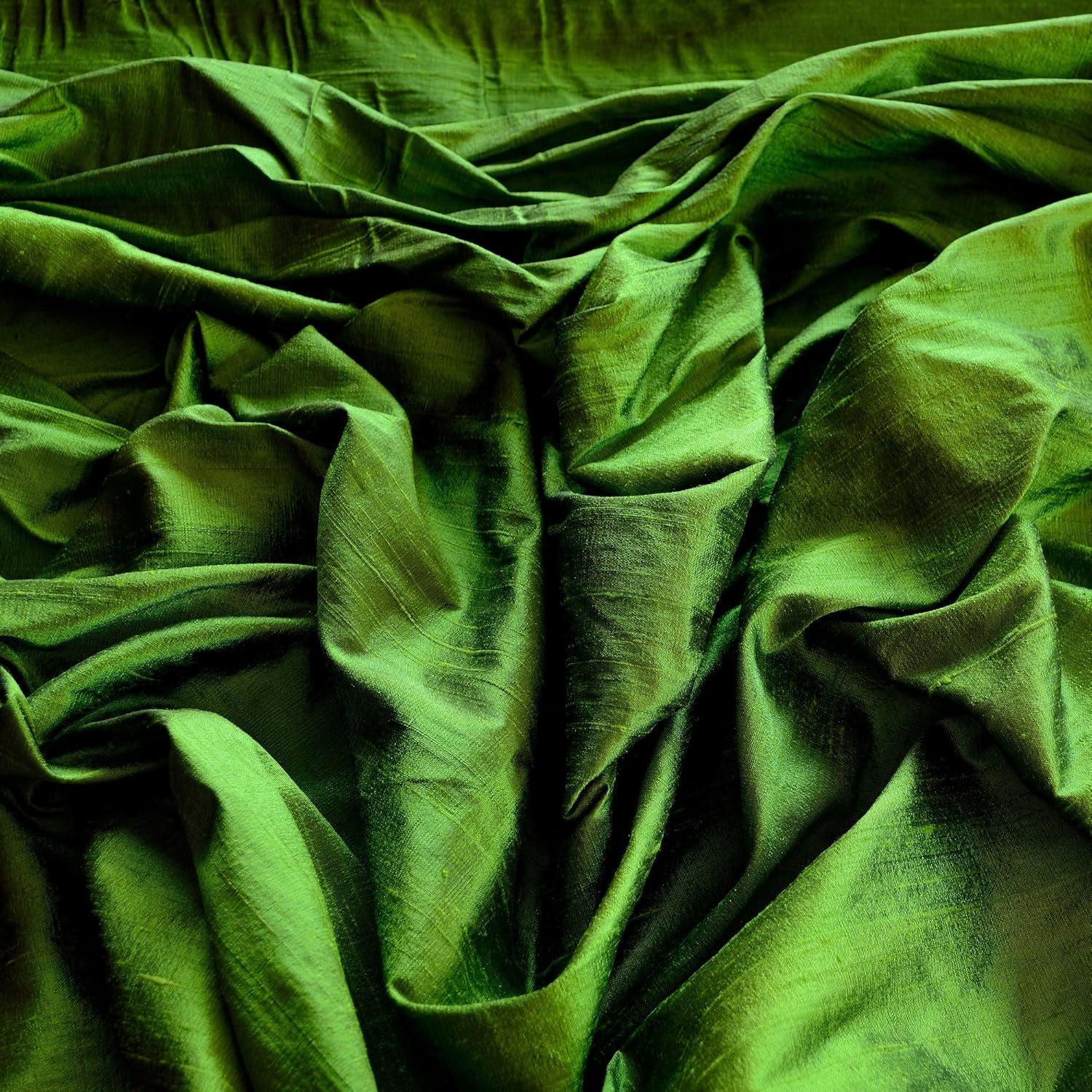 Iridescent Fern Green Dupioni Silk, 100% Silk Fabric, by The Yard, 44 Wide