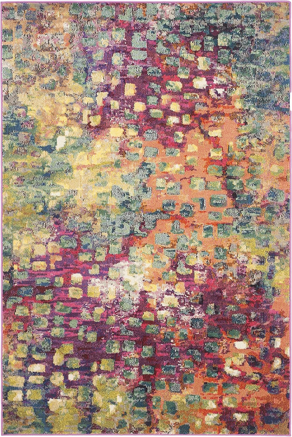 SAFAVIEH Monaco Collection Area Rug - 5'1" x 7'7", Pink & Multi, Boho Chic Abstract Watercolor Design, Non-Shedding & Easy Care, Ideal for High Traffic Areas in Living Room, Bedroom (MNC225D)