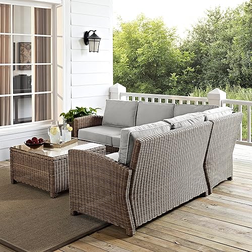 Miniatura 10 de Crosley Furniture KO70019WB-GY Bradenton - Juego de 4 asientos de mimbre para exteriores (sofá biplaza, 2 sillones, mesa auxiliar), marrón con