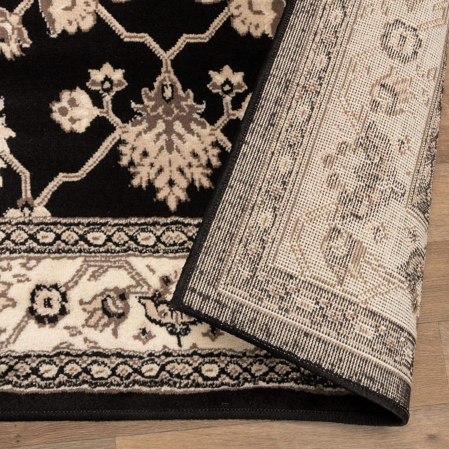 BLUENILEMILLS Shalimar Area Rug Collection, Traditional Oriental Floral Area Rug with Jute Backing, 2' x 3', Black