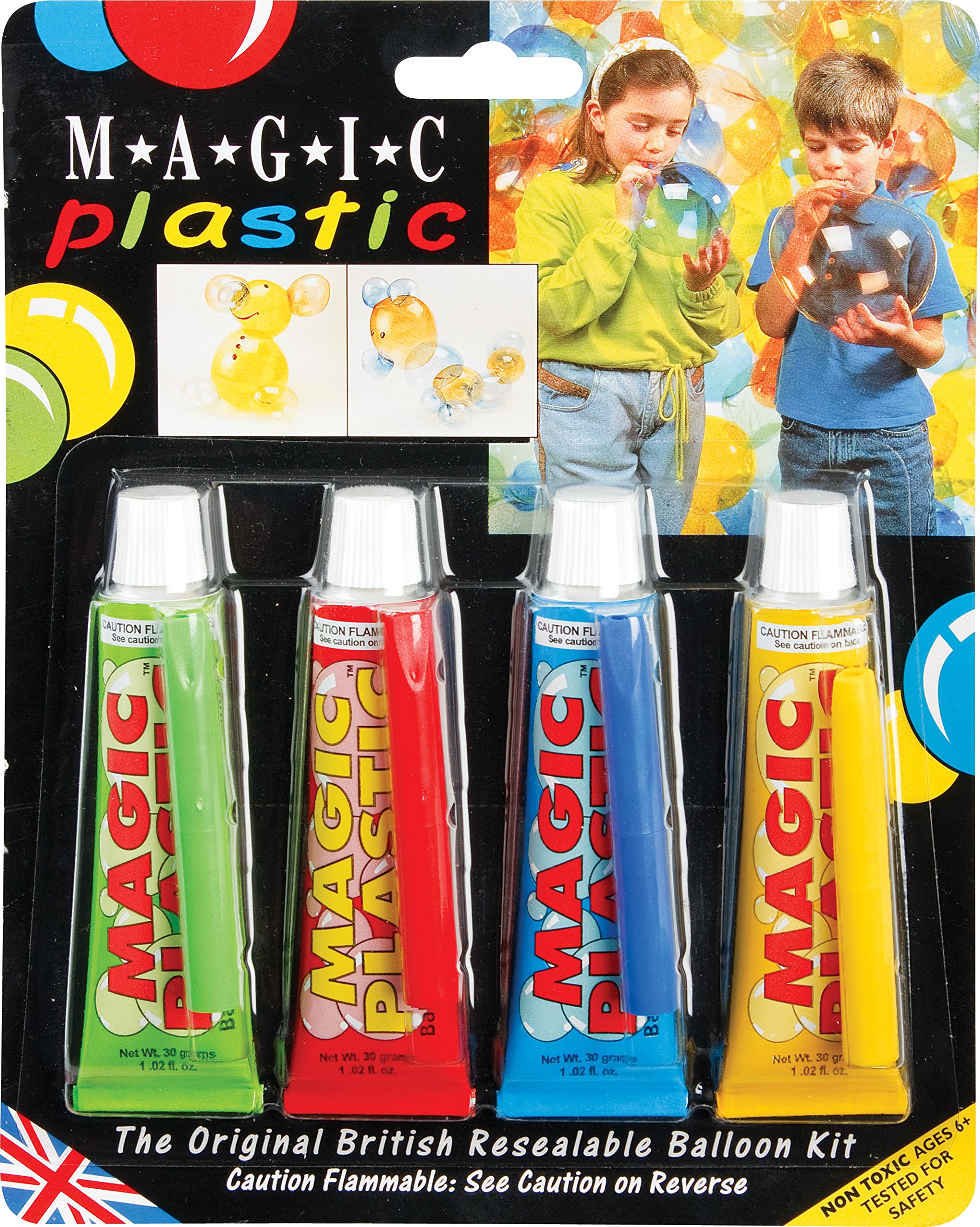 Marvin's Magic Plastic Green, Red, Blue & Yellow - Resealable Balloon Kit Tube 30G (Pack of 4)