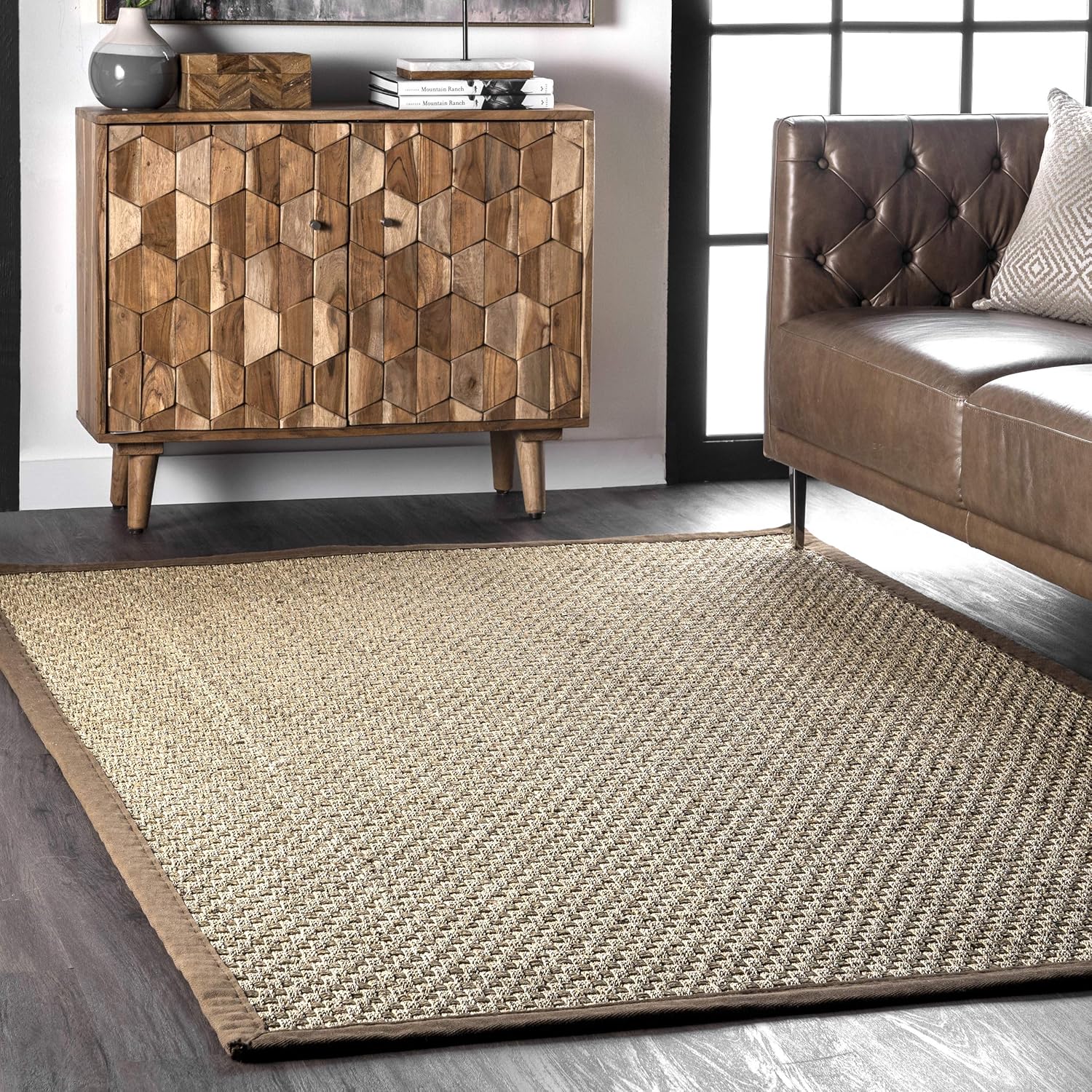 nuLOOM Hesse Checker Weave Seagrass Indoor/Outdoor Accent Rug, 2x3, Brown Brown 2' x 3'