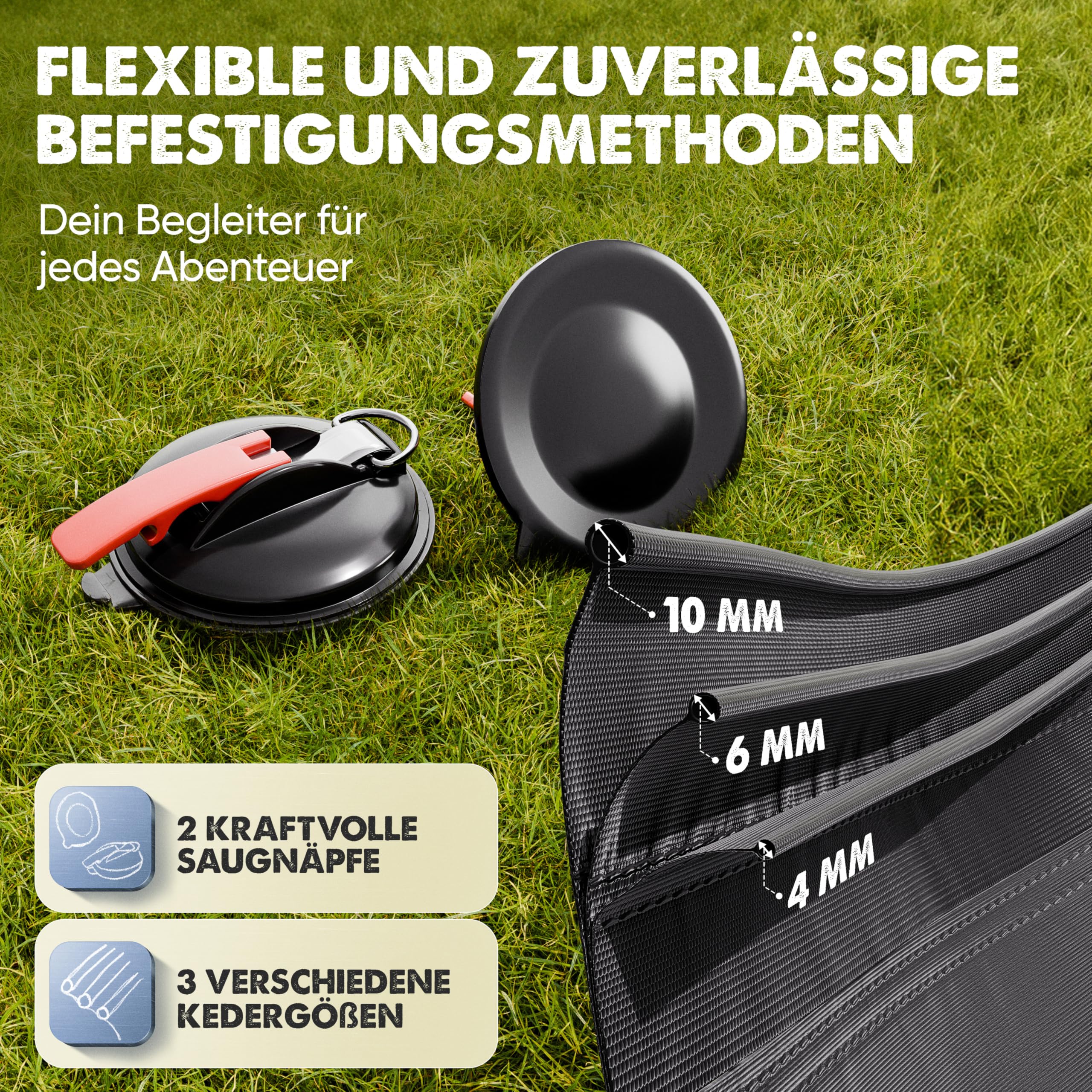Sonnensegel für Wohnwagen & Bus (2,2 x 2,5 m) mit Keder – Inkl. 2 Teleskopstangen – Universelles Vorzelt & Markise für Auto & Camping