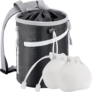 Chalk Bag for Rock Climbing, Bouldering Bag Bucket, 2 Waterproof Zipper for Gymnastics, Cross Fit, and Lifting Large