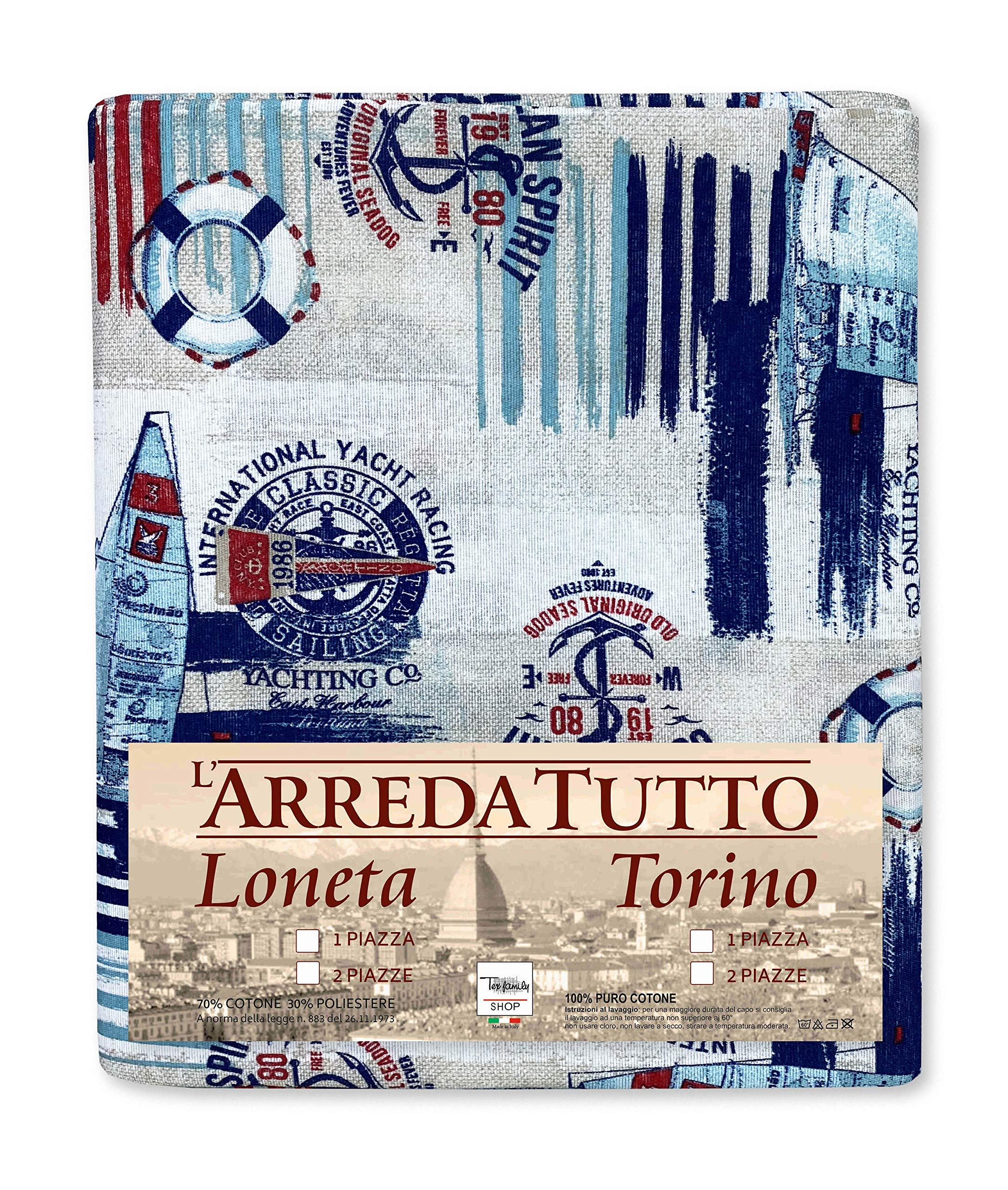 Tex family Drap d'ameublement multifonction, grand foulard, couvre-lit, couvre-canapé, tissu Loneta (Bleu voile - 2 places)