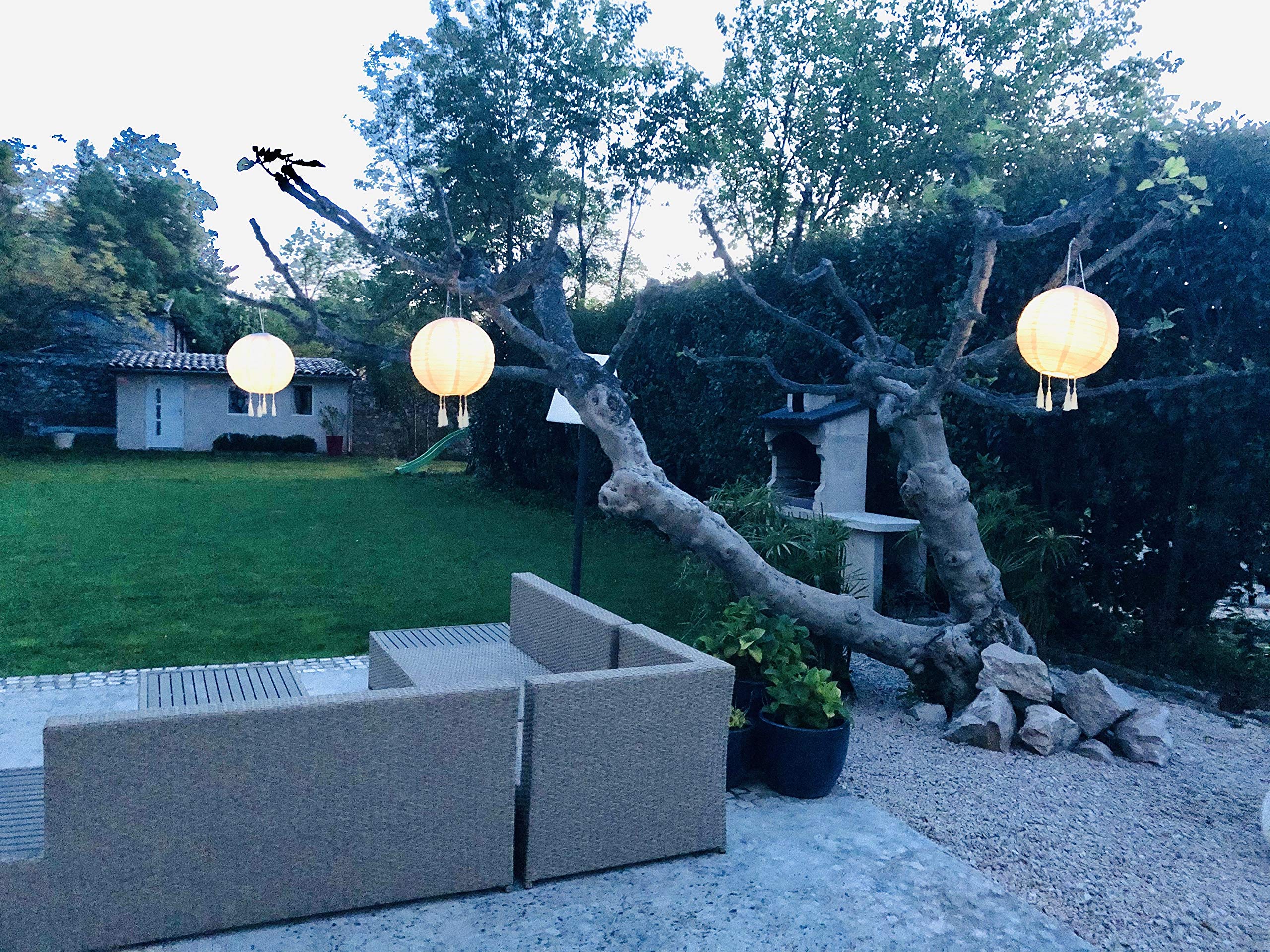 LUMI JARDIN 3 sztuki lampionów solarnych chiński beżowy kremowy ślub świąteczny LED ciepła biel HIMALAYA 30 cm