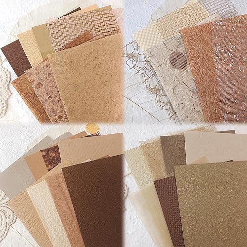 Miniatura 3 de Juego de 30 piezas de papel de recortes texturizado hecho a mano y tela de malla, hojas A5, mezcla de papel de arroz especial de morera para álbumes