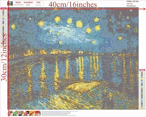 Miniatura 4 de NIHO-JIUMA Van Gogh's Starry Night Over The Rhone - Kit de pintura de diamantes 5D, pintura en lienzo, regalo para adultos (12 x 16 pulgadas)