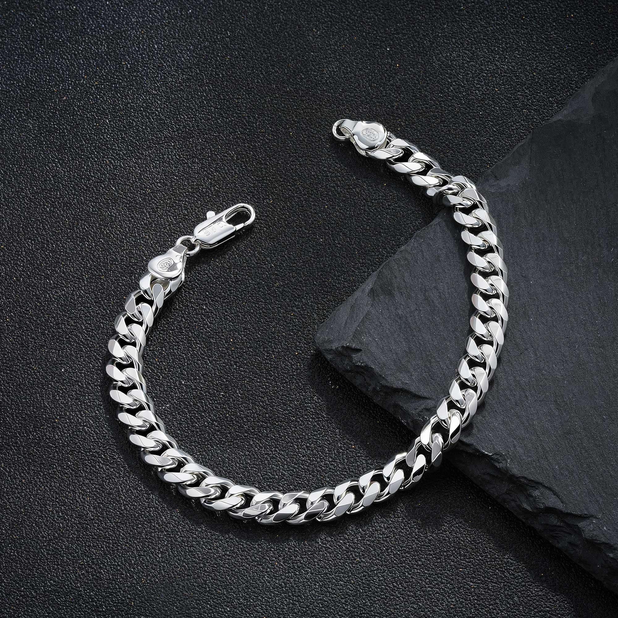 SLOONG Pulsera de plata de ley para hombre, cadena cubana gruesa de 5 mm, joyería de plata para hombre, regalo para hombres, niños, padre, hermano, 7/7.5/8/9 pulgadas