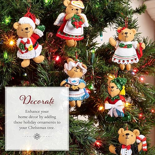 Miniatura 4 de Bucilla 89646E - Kit de 6 piezas para hacer adornos con apliques de fieltro, tradiciones de oso de peluche, perfecto para manualidades y manualidades