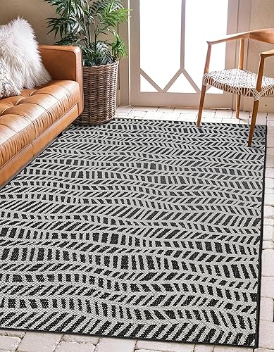 Alfombra de onda geográfica para interiores y exteriores (8'x10', negro)