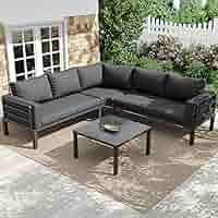 Set Mobili Giardino 4-5 Posti - Divano Angolare Con Tavolo Vetro E Cuscini - Foto 3