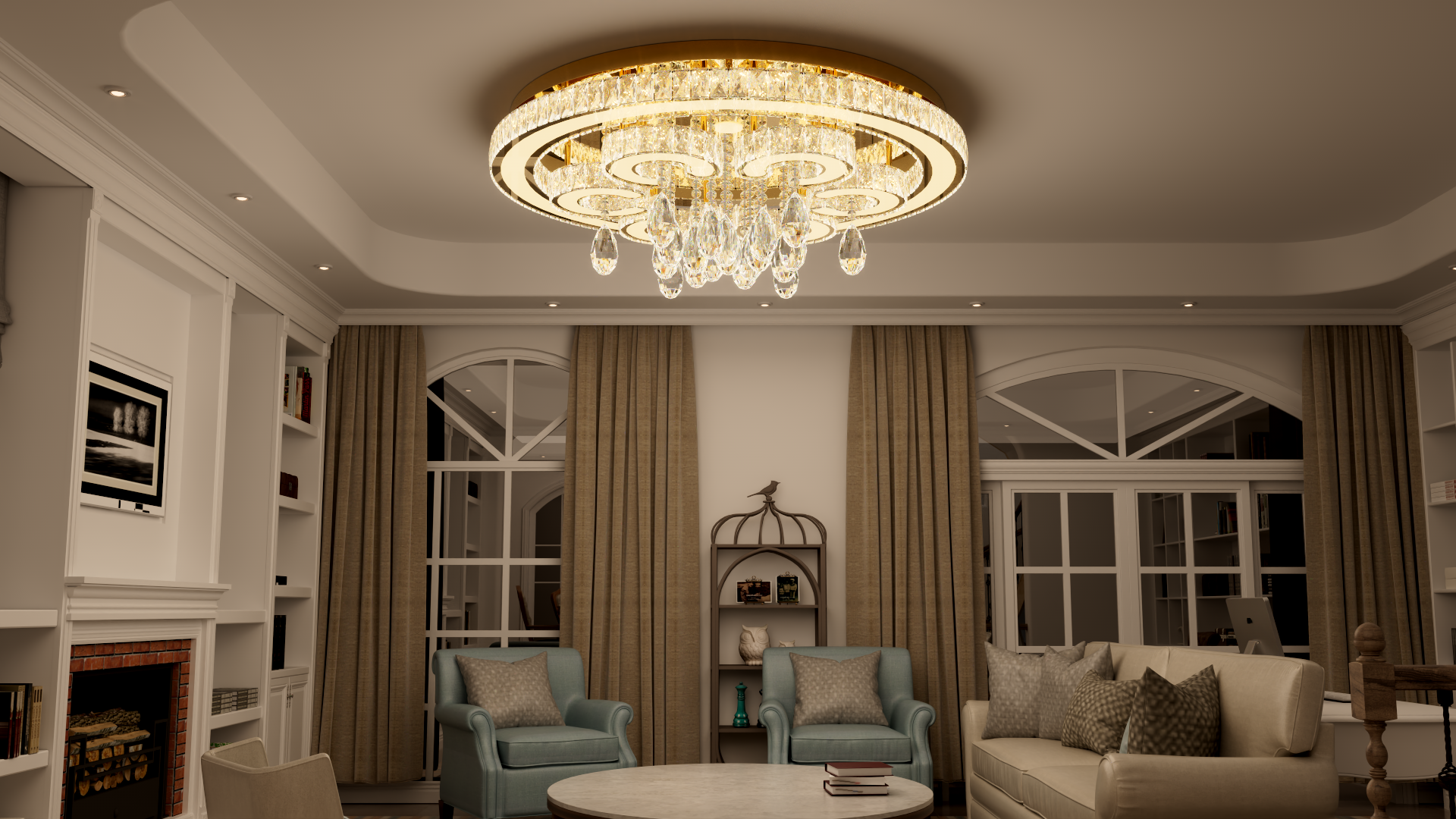 HAIXIANG 32 Inch Glam Chandelier Modern Crystal Luxury Interior