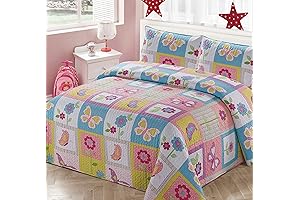 Twin Quilt Set for Girls Butterfly Flowers Patchwork