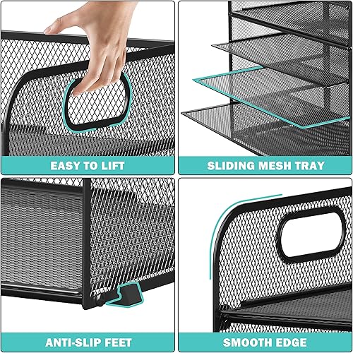 Miniatura 3 de Delifox Organizador de bandejas de papel de 7 niveles para escritorio, organizador de archivos de malla, almacenamiento de documentos con cajón y 2