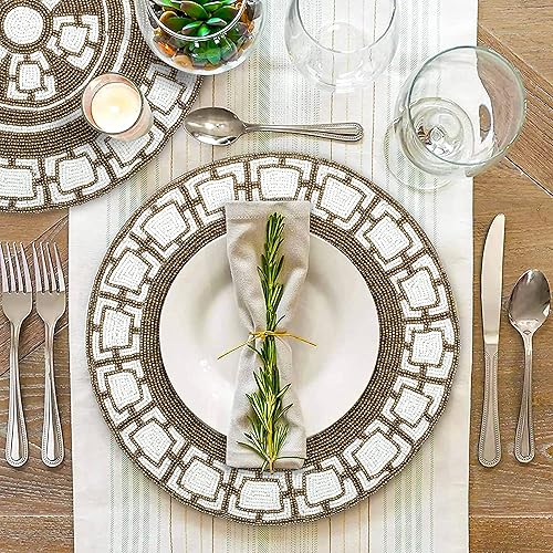 Miniatura 2 de Manteles individuales redondos con cuentas, hechos a mano con respaldo de poliéster para comedor, bodas, reuniones y decoración del hogar, paquete