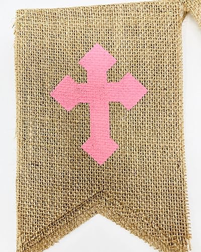 Miniatura 5 de Cartel de arpillera que Dios bendiga para decoración de bautismo, bautizo, primera comunión, confirmación de baby shower, boda, fiesta de