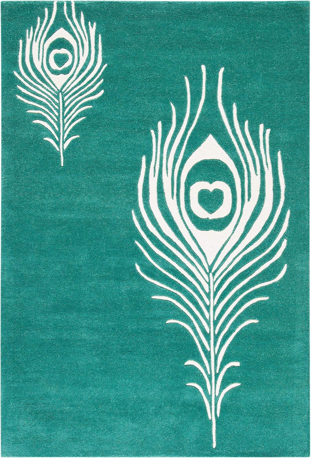 Teal and Ivory Hand-Tufted Wool Area Rug 4' x 6'