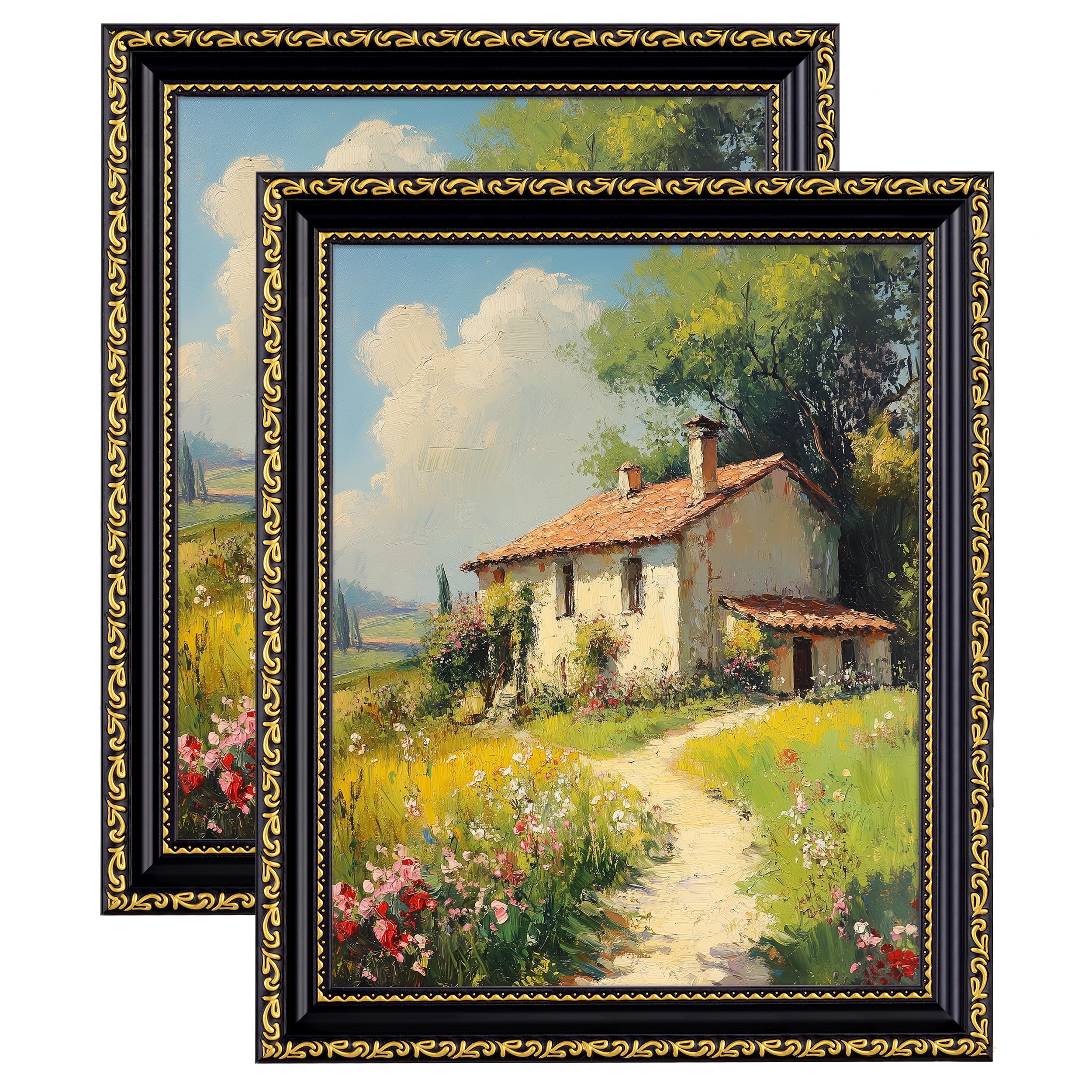eletecpro 8x10 Vintage Picture Frame, Glass Cover, Black Gold, 2-Pack