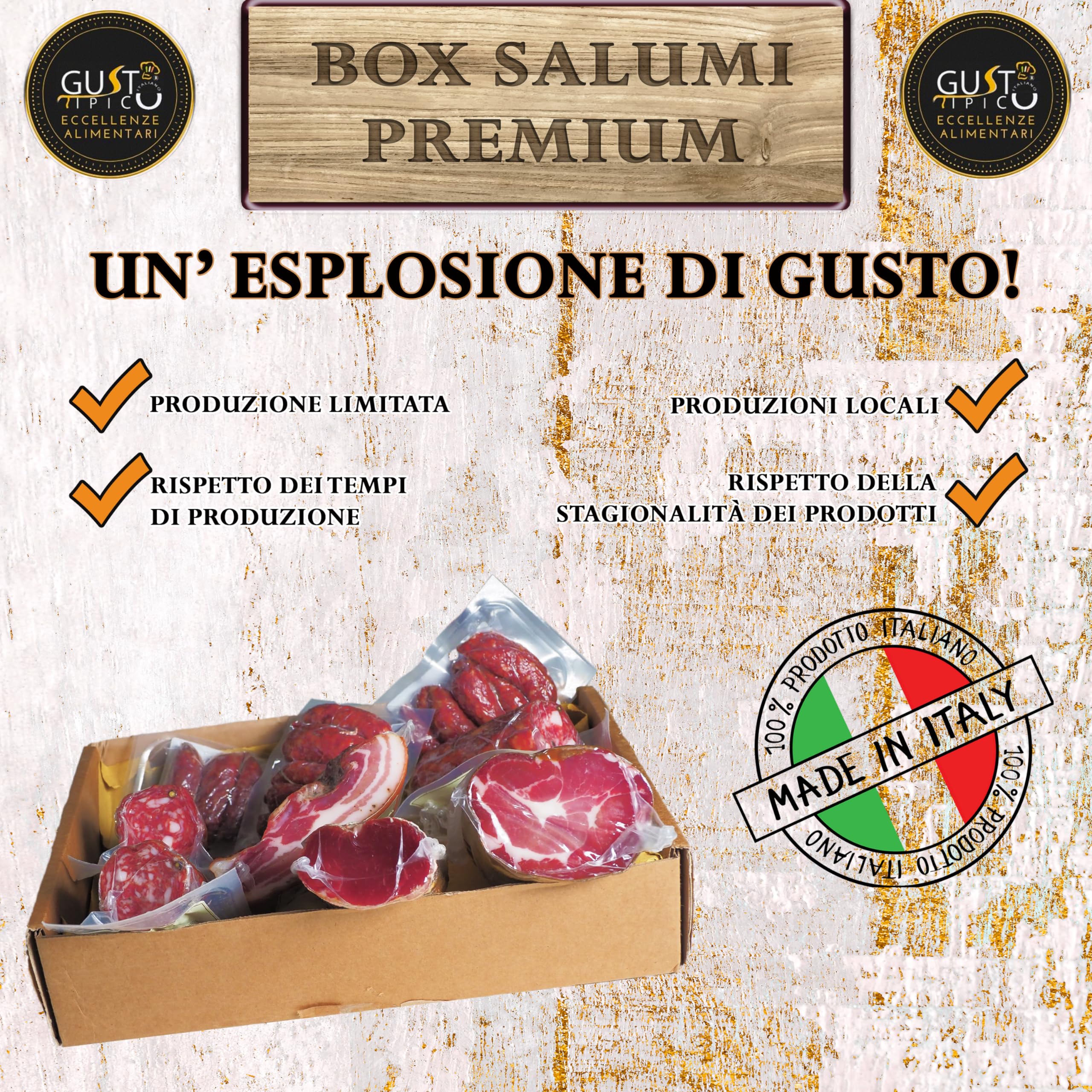 Gusto Tipico Italiano Cesta Salumi | Cesti Salumi Artigianali | Cesta Natale, Cesti Natalizi Alimentari Salumi | Cesto Natale Salumi, Cesta Regalo Natale (PREMIUM - COMPLETA)
