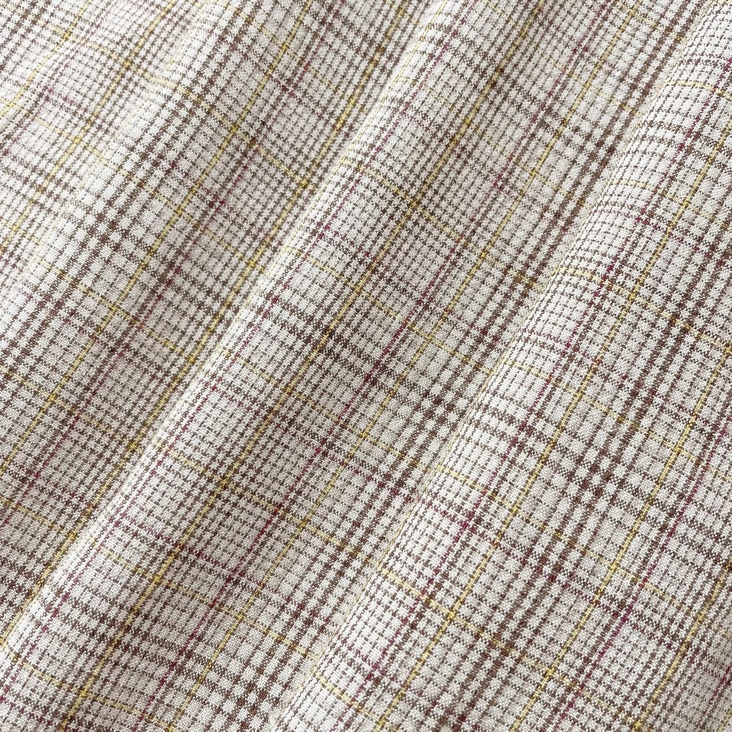 Yellow Linen Rayon Cotton Check Fabric | Premium Fabric Quality - Ideal for Sewing, Crafts, and Home Decor