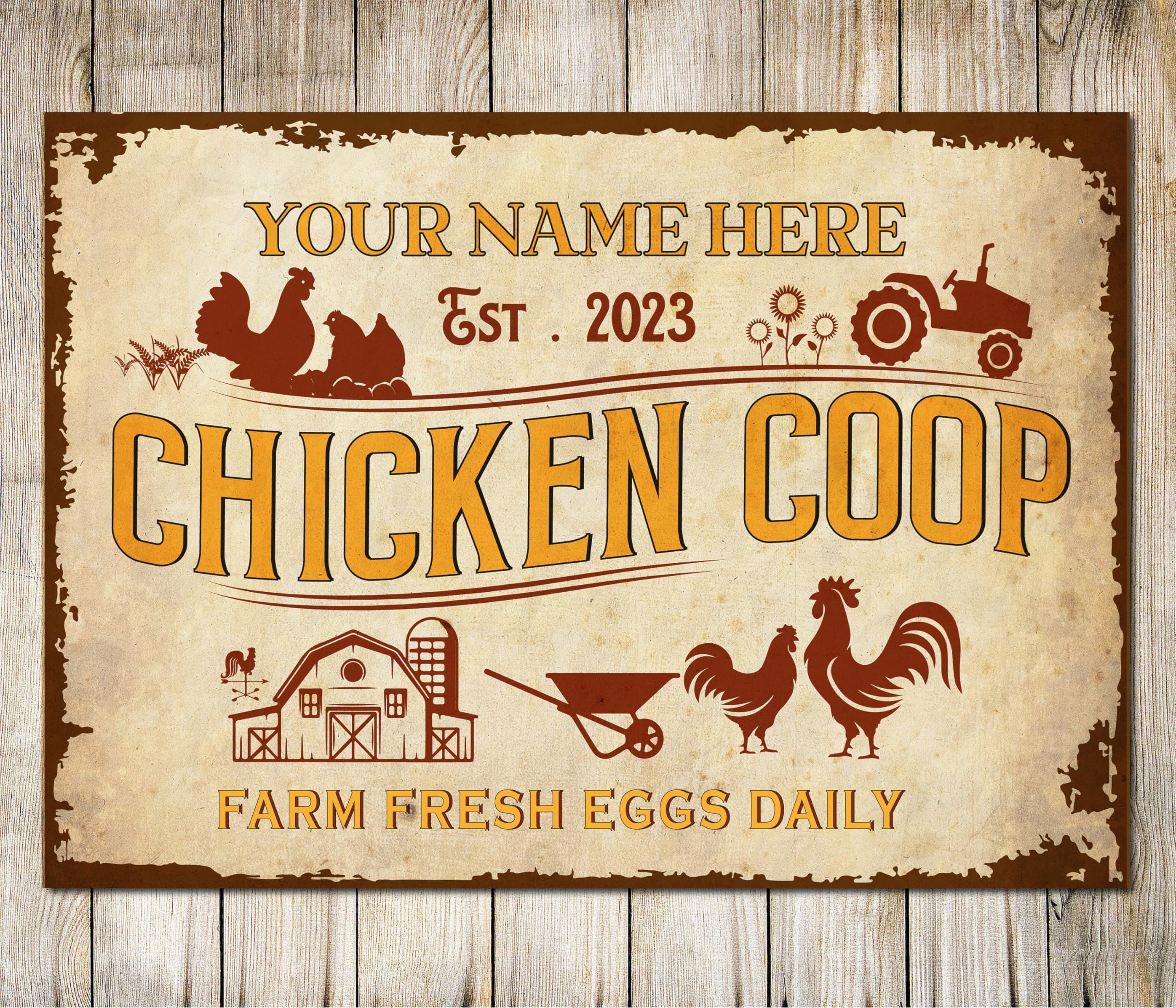My Pixel Print Metal Personalised Chicken Coop Sign Farm Fresh Eggs Daily Farmhouse Custom Decor Plaque