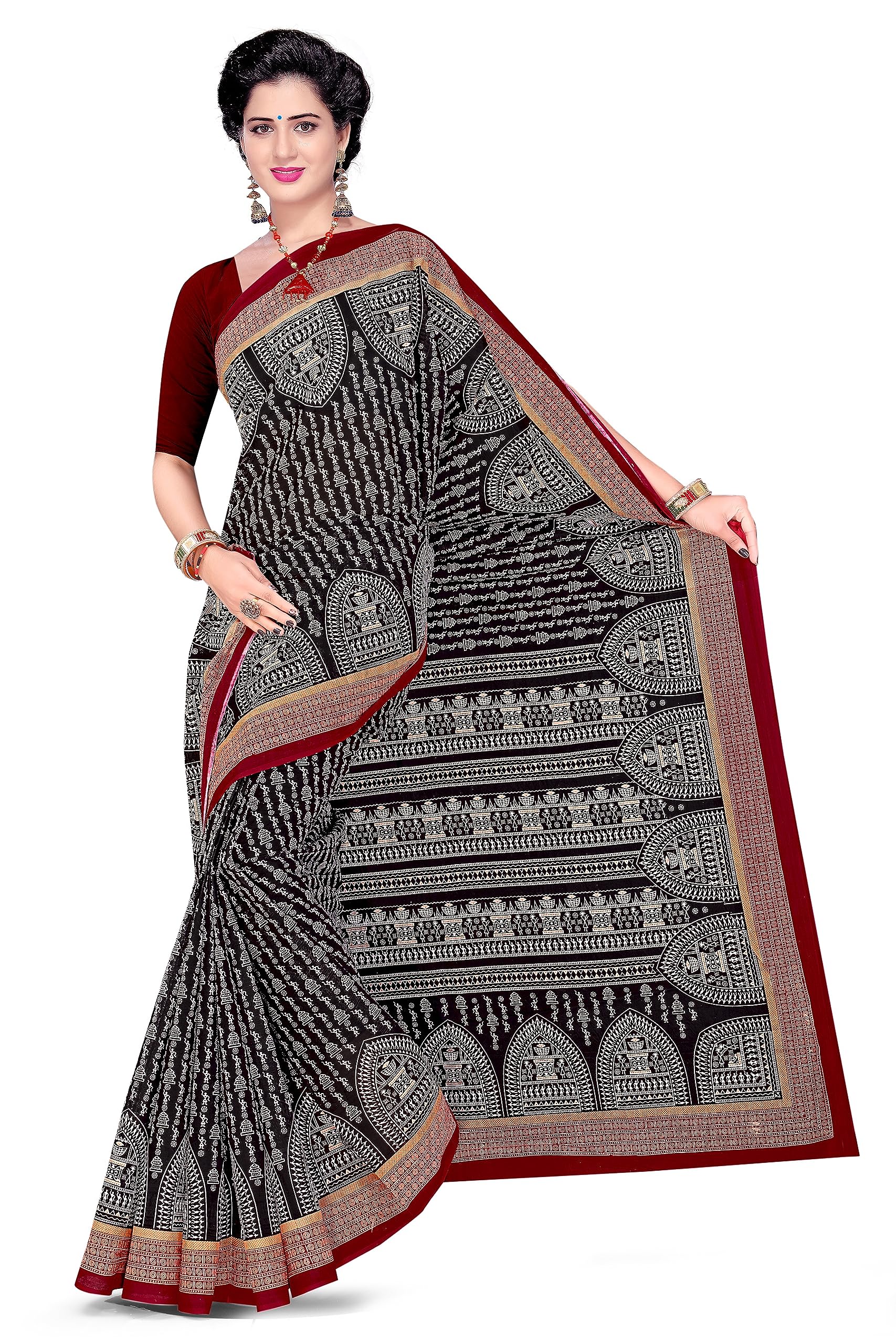 Tamaira Fashion Women's Plain Weave Pure Cotton Saree Without Blouse Piece(11232_Black)