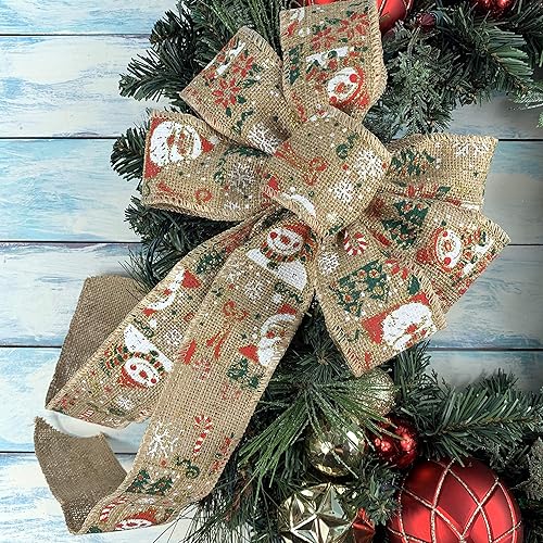 Miniatura 20 de Lazo de corona de cinta de arpillera natural, 10 pulgadas de ancho, colas largas de 18 pulgadas, granja, Pascua, otoño, invierno, Acción de Gracias