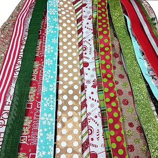 20 Yards Seasonal Fabric Wired Edge Ribbons 1.5” and 2.5” Bulk Variety Pack (20 Assorted Seasonal and Holiday Ribbons, Pre-Cut to 1 Yard Each – Styles and Textures May Vary) (Christmas)