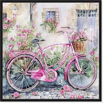 Art Remedy Glam Bike Chic Farmhouse Canvas Wall Art, Black Floater Frame, 16"x16"