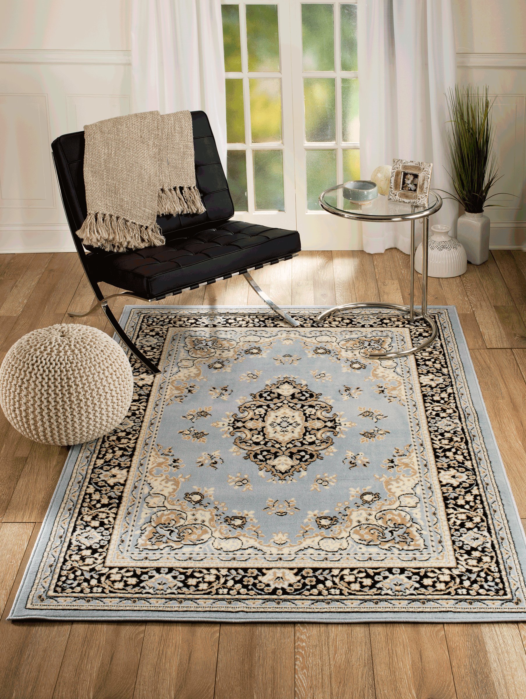 New Chateau S16 Light Blue Oriental Modern Abstract Style Area Rug (8' X 11' Actual is 7' 11" X 10' 6")