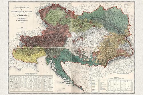 Imperio Austriaco Etnográfico 1855 - Mapa antiguo - Cartografía histórica magnífica - Impresión solamente - 24 x 36 pulgadas