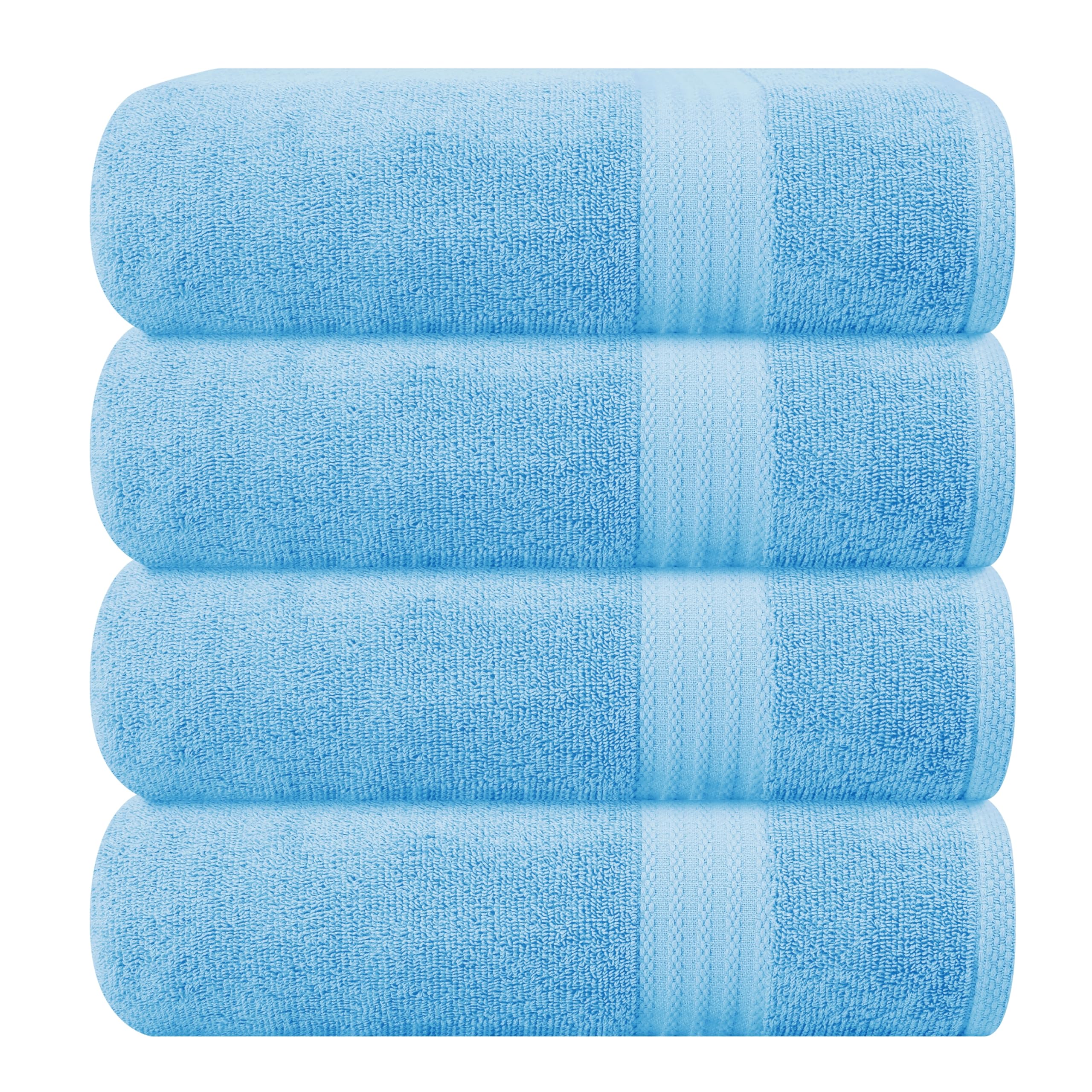 GLAMBURG Premium Cotton 4 Pack Bath Towel Set - 100% Pure Cotton - 4 Bath Towels 27x54 - Ideal for Everyday use - Ultra Soft &amp; Highly Absorbent - Sky Blue