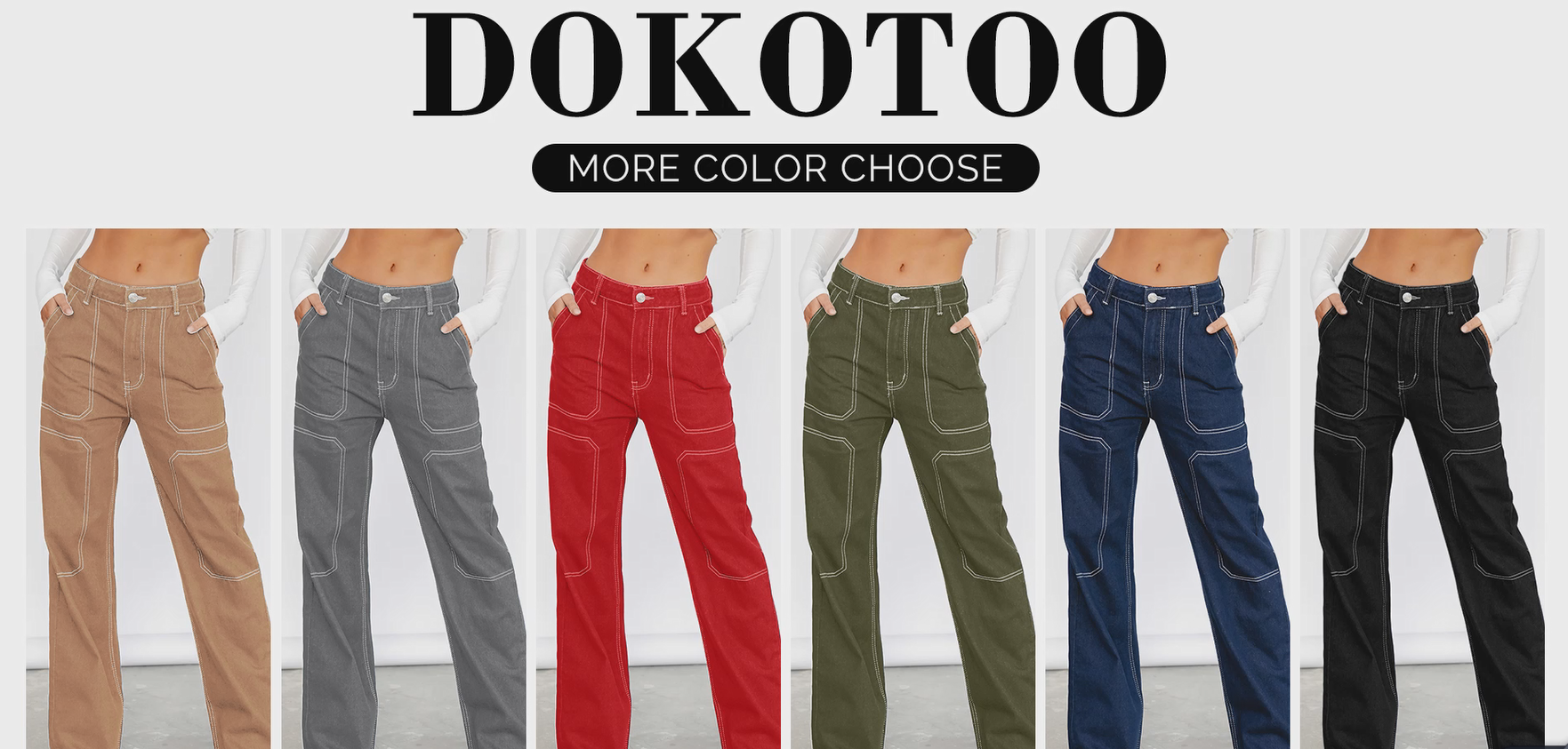 Dokotoo Women's Casual High Waisted Cargo Jeans Wide Leg Denim