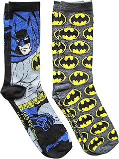 Hyp DC Comics Batman Grey Pattern Men's Crew Socks 2 Pair Pack Shoe Size 6-12