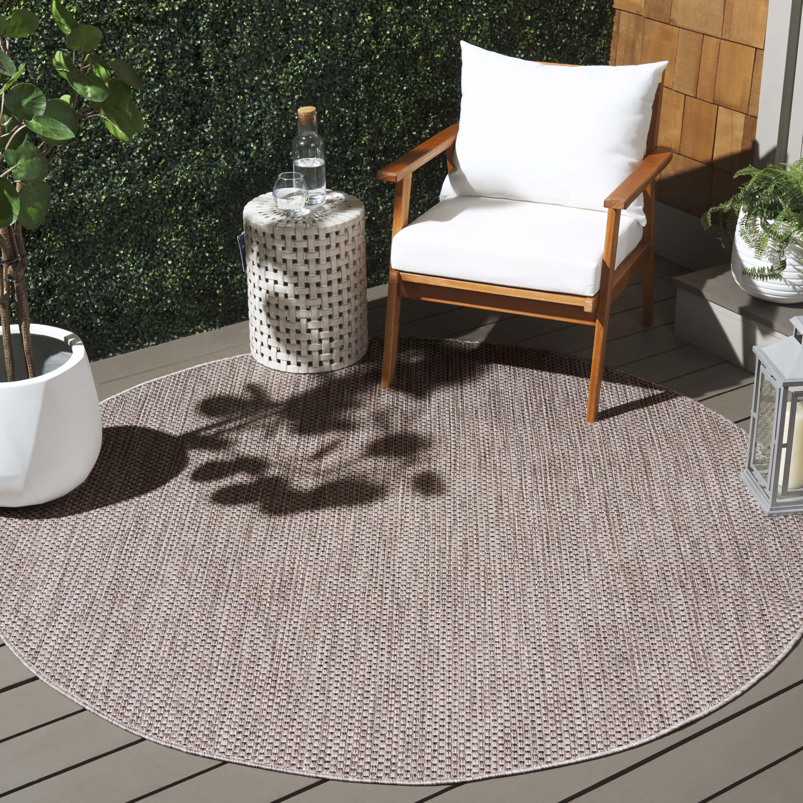 SAFAVIEH Courtyard Collection 7'1" Round Beige/Brown CY8521 Indoor/ Outside Waterproof Easy cleansingPatio Backyard Mudroom Area Mat