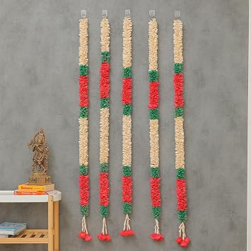 Red Lily Garlands Indian Decor | Artificial for Housewarming | Indian Wedding Decoration | Solawood for Pooja Mandir Decor, Mehendi Haldi Decor | 3ft Pack of 2