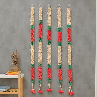 Desi Favors Red Lily Garlands Indian Decor | Artificial for Housewarming Wedding Decoration Solawood Pooja Mandir Decor, Mehendi Haldi 3ft (Pack of 2), red White and Green - Small