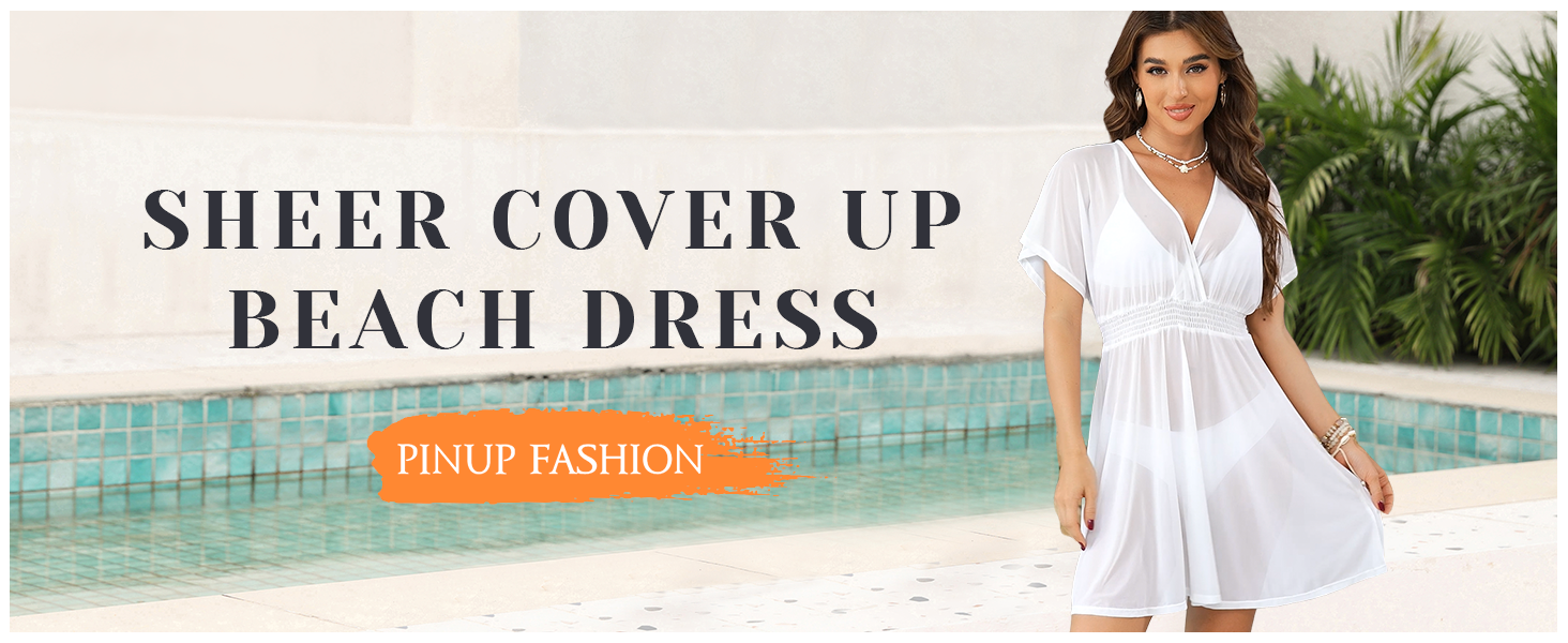 Pinup Fashion Sheer Cover Ups Women White Swimsuit Short Sleeves Cover Ups  S at Amazon Women's Clothing store